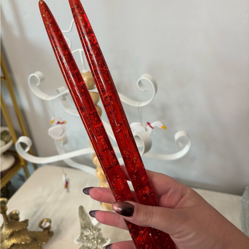 Set of 2 Vintage Red Lucite Candles